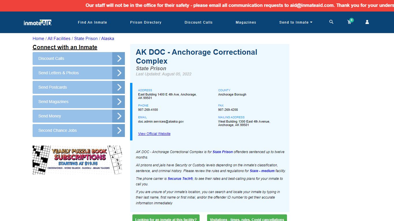 AK DOC - Anchorage Correctional Complex & Inmate Search ...