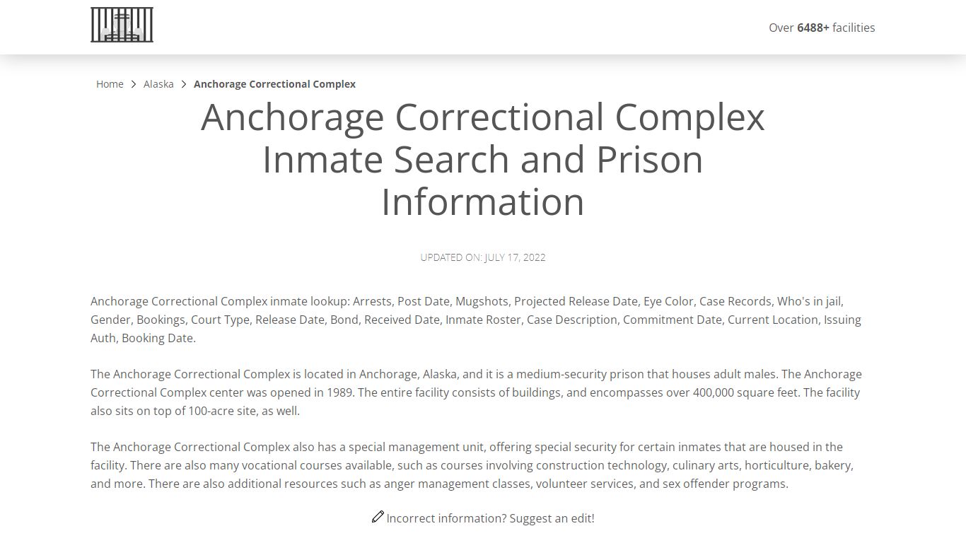 Anchorage Correctional Complex Inmate Search, Visitation ...