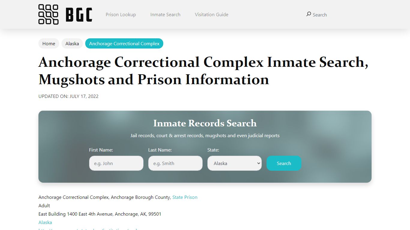 Anchorage Correctional Complex Inmate Search, Mugshots ...